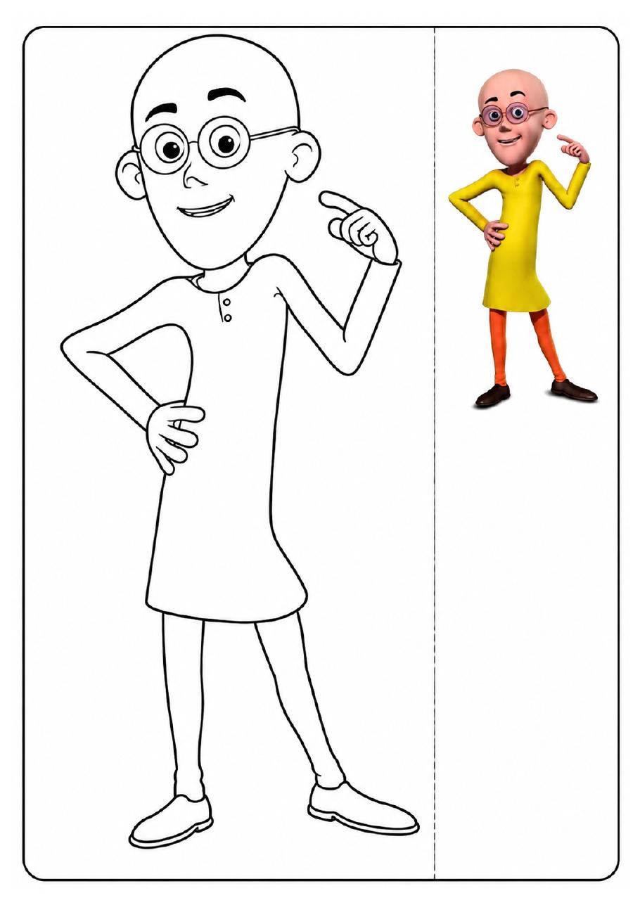 Motu Patlu printable coloring page preview 1